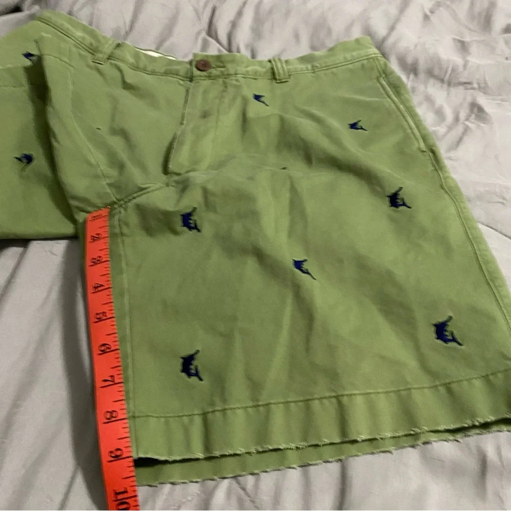 J. Crew VTG “Critter” “Destroyed”Shorts Marlin Embroidery Distressed Green Sz 36